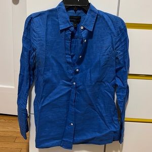 J Crew Blue Perfect Linen Button Down Dress Shirt - 6P Petite